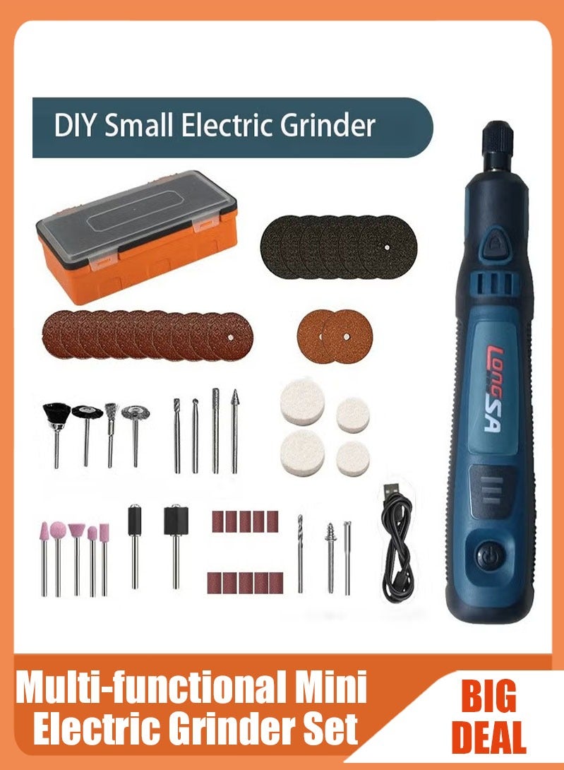 طقم طاحونة كهربائية صغيرة متعددة الوظائف ， طاحونة كهربائية صغيرة متعددة الوظائف، أداة تلميع كهربائية منزلية متعددة الوظائف، أداة تلميع كهربائية منزلية قابلة لإعادة الشحن USB قابلة للشحن باليد لنقش اليشم، قلم طحن كهربائي صغير، طقم أدوات دوارة كهربائية للطحن والتلميع والنقش، أخضر - Image 1