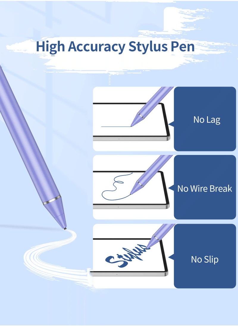 Stylus Pen for iPad, Active Stylus Pen for Touch Screens with Fine Point Tip and Magnetic Cap, Compatible with Apple iPad, iPhone, Android, Tablet and Other Capacitive Touch Screen (White Purple)