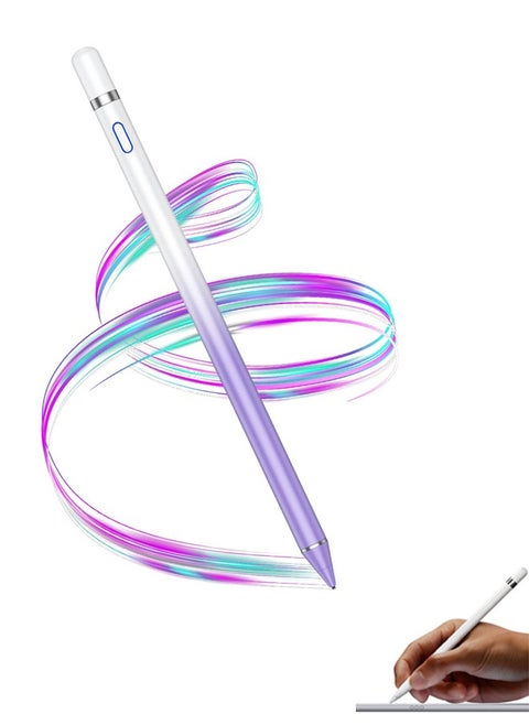 Stylus Pen for iPad, Active Stylus Pen for Touch Screens with Fine Point Tip and Magnetic Cap, Compatible with Apple iPad, iPhone, Android, Tablet and Other Capacitive Touch Screen (White Purple)