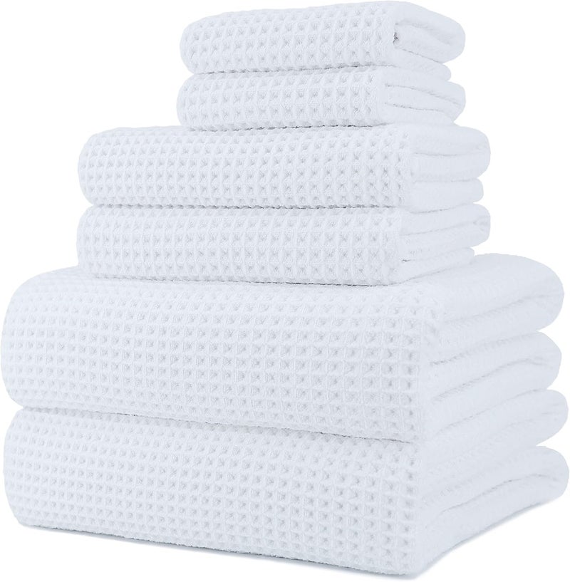 Polyte Oversize, 60 x 30 in., Quick Dry Lint Free Microfiber Bath Towel Set, 6 Piece (Waffle Weave) - Image 1
