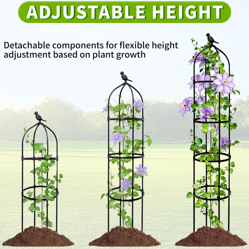 TCBWFY 6FT Garden Obelisk Trellis for Climbing Plants,Adjustable 4-Tier Metal Plant Support,Rustproof Outdoor Plant Tower with 3 Decorative Tops for Roses,Tomatoes,Clematis & Vines,Black - Image 5