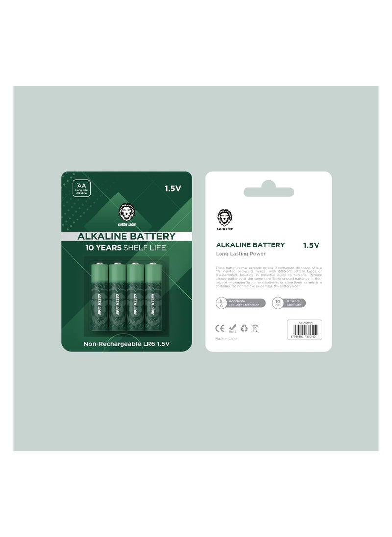 GREEN LION Green Lion Alkaline AA Battery - 1.5V Non-Rechargeable, Long-Lasting Power for Household and Electronics, 10 Years Shelf Life, Reliable Performance in All Weather Conditions 