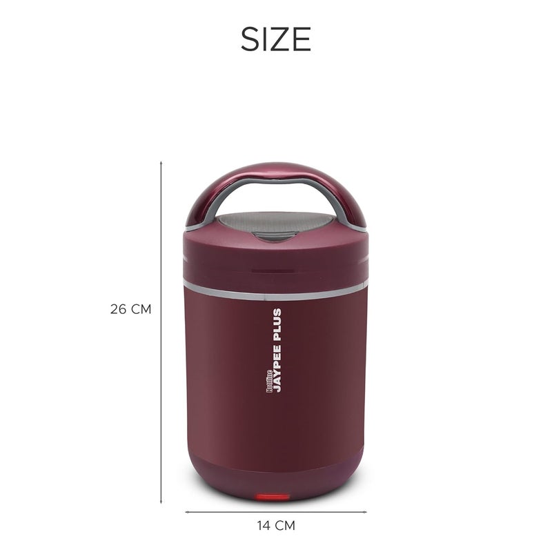 JAYPEE PLUS صندوق غداء كهربائي من جايبي بلس هوتلاين 3-320X3 مل من الفولاذ المقاوم للصدأ للرجال والنساء | تصميم مضاد للصدمات | خالي من BPA | إعادة تسخين الطعام في 30 دقيقة | حقيبة ملائمة لكابل الطاقة | ترموستات مدمج (مارون) - Image 5