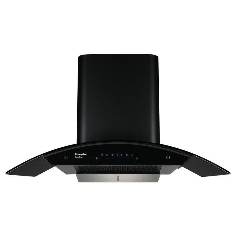 Crompton Crompton SensoSmart 90 cm Curved Glass Kitchen Chimney with 1360 mhr Suction Smart On Intelli AutoClean Silent Kitchen Chimney with Filterless Technology Black  - Image 1