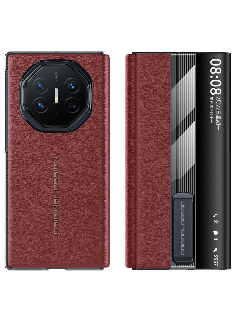 Compatible with Huawei Mate XT Ultimate Case, Built in Metal Stand 【Support Magnetic Car Mount】 Magnet Leather Smart View Flip Cover Phone Cover for Men - Image 2