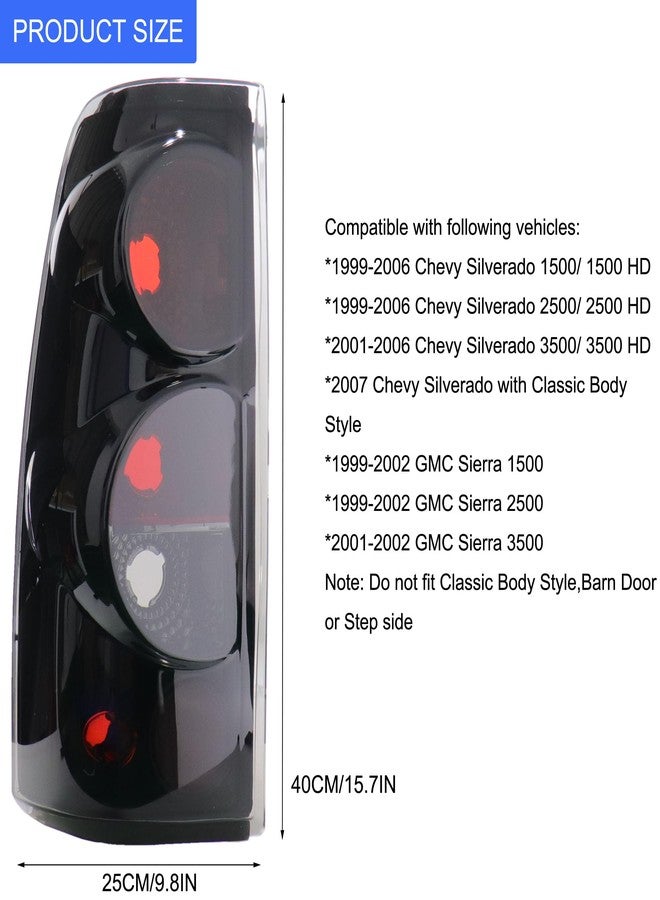 MOCW Tail Light Compatible With 1999-2006 Chevy Silverado 1500 2500 3500 2007 Classic,1999-2002 GMC Sierra 1500 2500 3500 Taillight Replacement Left Driver & Right Passenger Side, Black/Smoke - Image 2