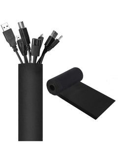 JOTO JOTO 130" Cable Management Sleeve, Cuttable Neoprene Cord Management Organizer System, Flexible Cable wrap Cover Wire Hider for Desk TV Computer Office Home Theater -Reversible (Large, black)  - Image 1