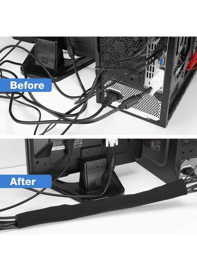 JOTO JOTO 130" Cable Management Sleeve, Cuttable Neoprene Cord Management Organizer System, Flexible Cable wrap Cover Wire Hider for Desk TV Computer Office Home Theater -Reversible (Large, black)  - Image 3
