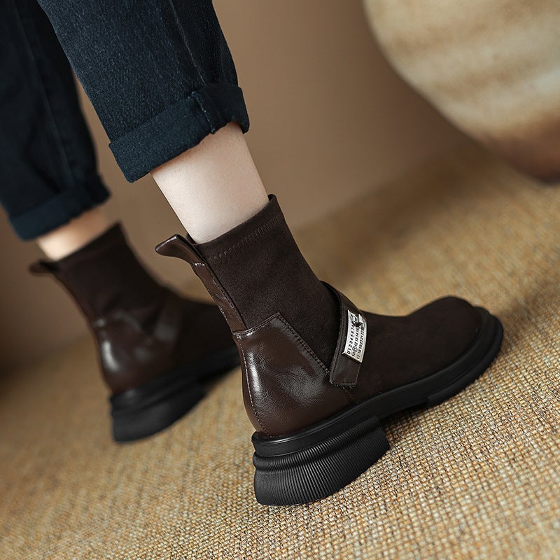 Wish British Style Square Head 2024 Mid-Heel 32-43 Suede Simple All-Match Low Boots - Image 5