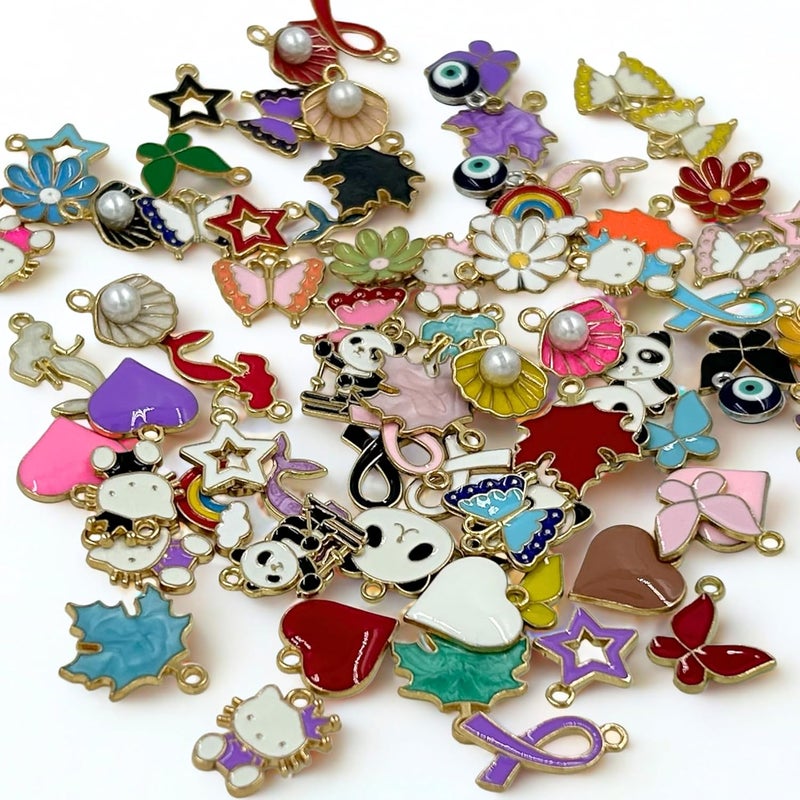 Tdas 30 Pcs Mixed Charms for Jewelry Making, Assorted Bangle Charms Enamel Pendants for Jewellery Aesthetic Necklace Earring Key Chain Bracelet DIY Gold Plated Accessories and Crafting Mix Color Craft Supplies - Image 2