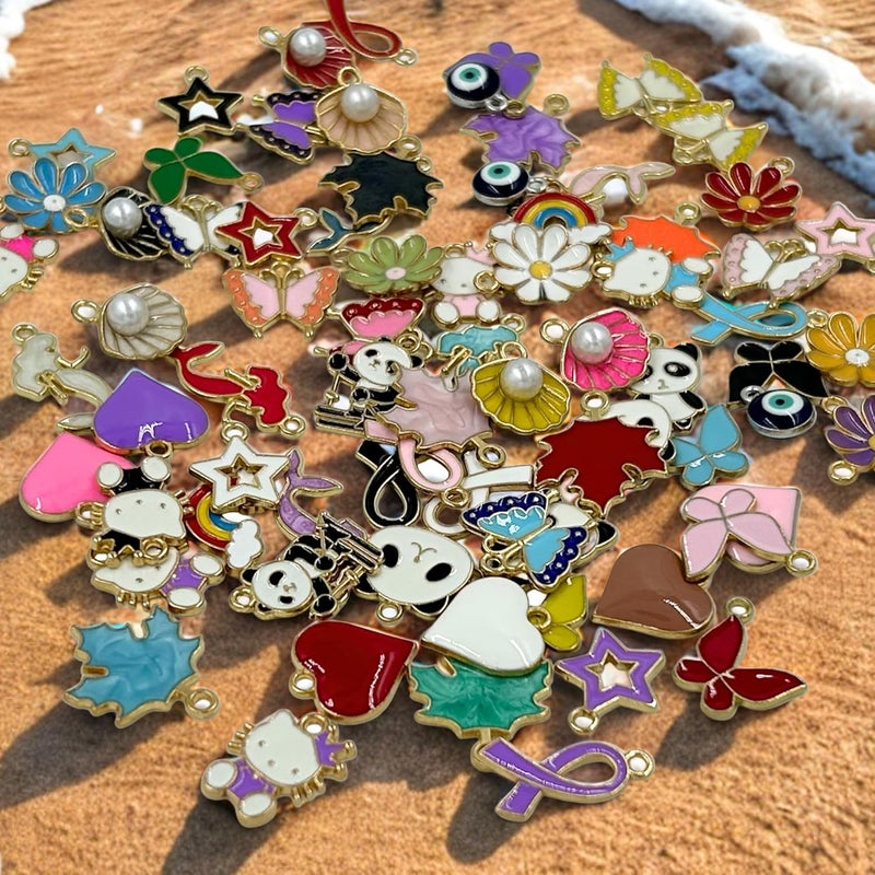 Tdas 30 Pcs Mixed Charms for Jewelry Making, Assorted Bangle Charms Enamel Pendants for Jewellery Aesthetic Necklace Earring Key Chain Bracelet DIY Gold Plated Accessories and Crafting Mix Color Craft Supplies - Image 4