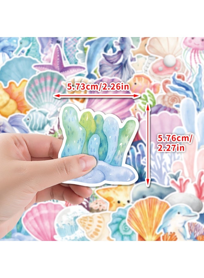 ORAINBOW 50PCS Preppy Stickers Summer Ocean Stickers Pack for Kids Teens Adults Cute Underwater World for Water Bottles Laptop - Image 3