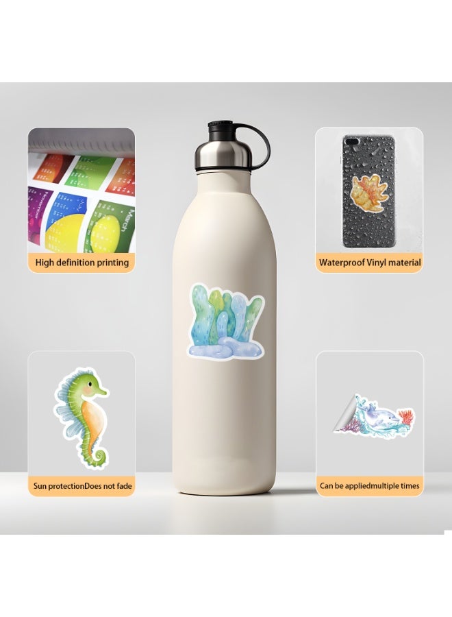 ORAINBOW 50PCS Preppy Stickers Summer Ocean Stickers Pack for Kids Teens Adults Cute Underwater World for Water Bottles Laptop - Image 4