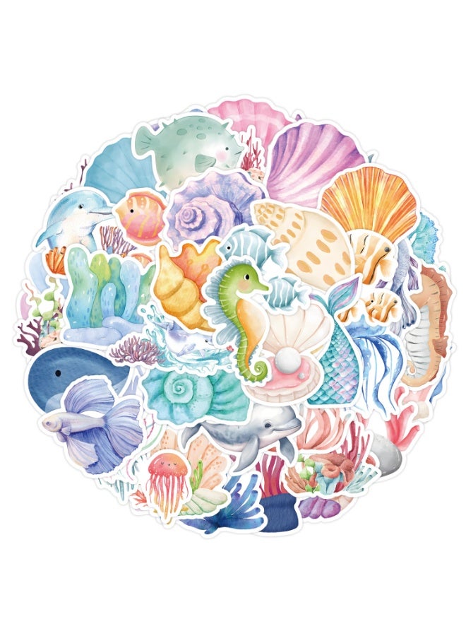 ORAINBOW 50PCS Preppy Stickers Summer Ocean Stickers Pack for Kids Teens Adults Cute Underwater World for Water Bottles Laptop - Image 1