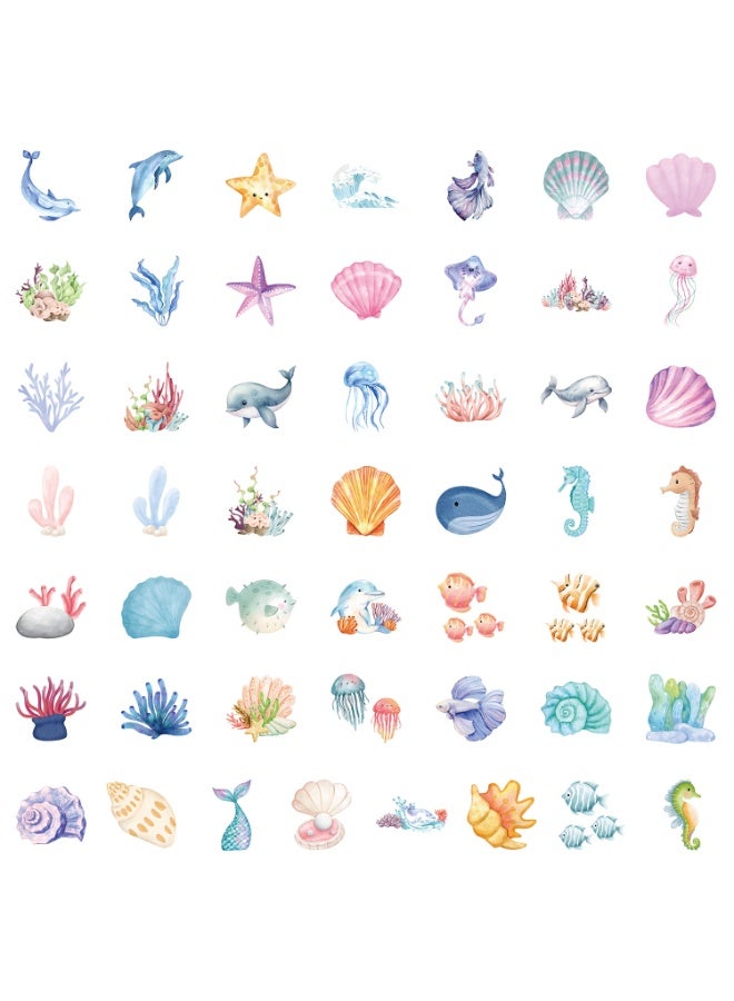 ORAINBOW 50PCS Preppy Stickers Summer Ocean Stickers Pack for Kids Teens Adults Cute Underwater World for Water Bottles Laptop - Image 2