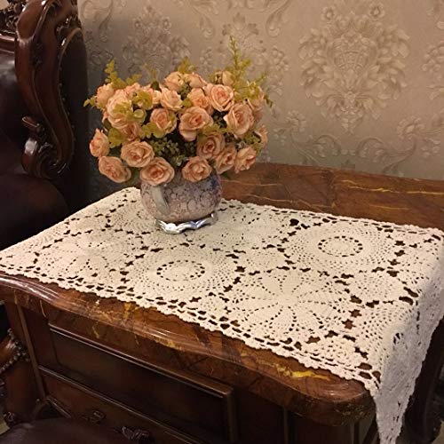 USTIDE Floral Crochet Table Runner 15X27inches , 2PC Beige Cotton Table Doilies for Dressers and End Tables,Crochet Table Placemats Nightstand Runner - Image 2