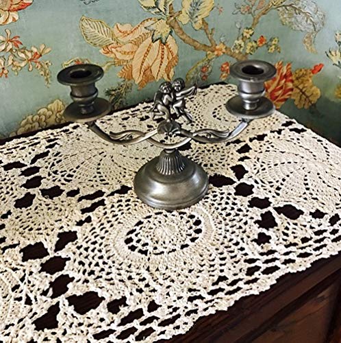 USTIDE Floral Crochet Table Runner 15X27inches , 2PC Beige Cotton Table Doilies for Dressers and End Tables,Crochet Table Placemats Nightstand Runner - Image 3