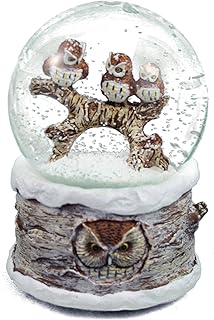 Roman Roman Winter Barn Owls 100mm Musical Snow Globe Plays Carol of the Bells - Image 1