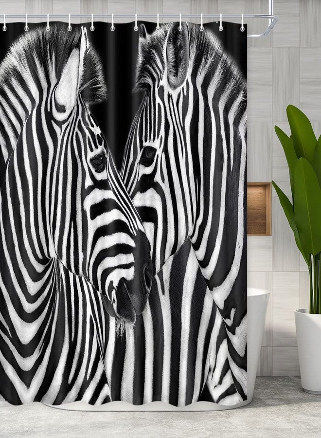 Wathon Zebra Print Shower Curtain Black and White, Cute Zebra Animal Bathroom Shower Curtain Nature Wildlife, Modern Art Decor Shower Curtain Set Stripe Design Shower Curtain Hooks Included 72X702IN - Image 2