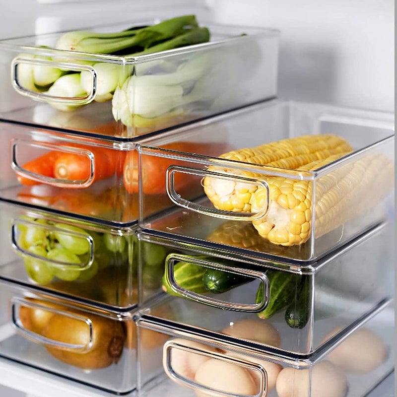 Snazzy Clear Plastic Kitchen Pantry Organizer Refrigerator or Freezer Food Storage Bins with Handles For Fruit Yogurt Snacks Pasta Food Safe 10 Long 4 Pack - Image 4
