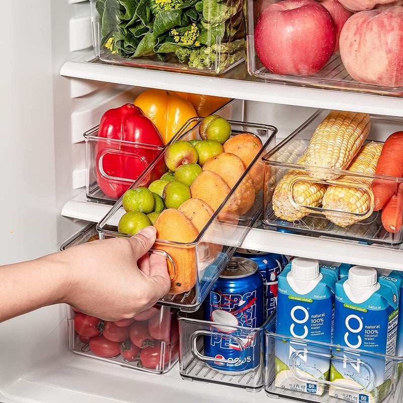 Snazzy Clear Plastic Kitchen Pantry Organizer Refrigerator or Freezer Food Storage Bins with Handles For Fruit Yogurt Snacks Pasta Food Safe 10 Long 4 Pack - Image 3