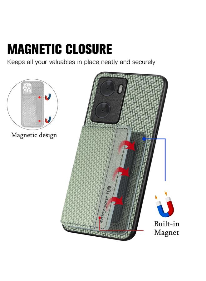 اس-توب جراب هاتف OPPO A57 4G مصنوع من ألياف الكربون مع حقيبة بطاقات مغناطيسية - Image 3