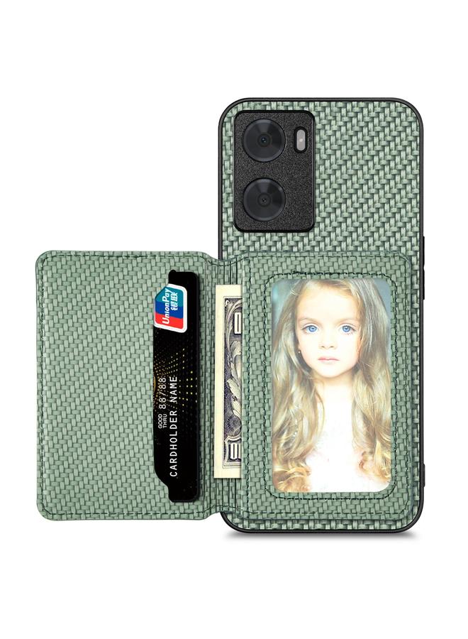 اس-توب جراب هاتف OPPO A57 4G مصنوع من ألياف الكربون مع حقيبة بطاقات مغناطيسية - Image 1