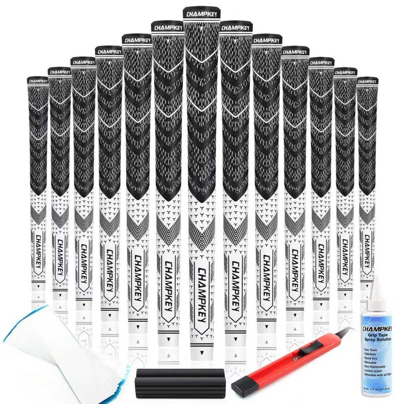 CHAMPKEY Half Cord Golf Grips 13 Pack with Golf Grip Kit - All Weather Performance Golf Club Grips - High Traction and Feedback Golf Grips for Men(White,Midsize) - Image 1