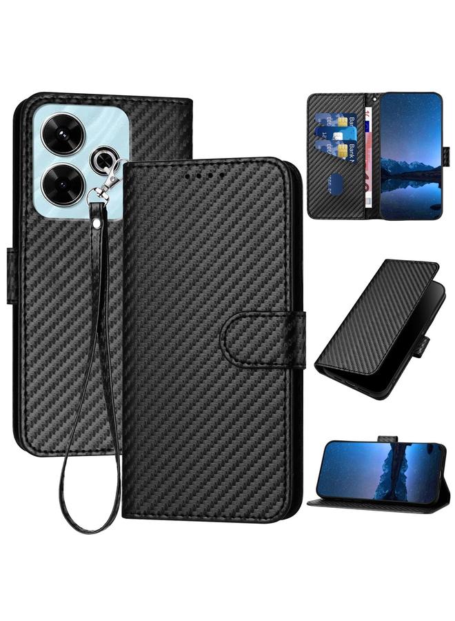 اس-توب جراب هاتف Redmi 13 4G YX0070 مصنوع من ألياف الكربون ومشبك من الجلد مع حبل - Image 1