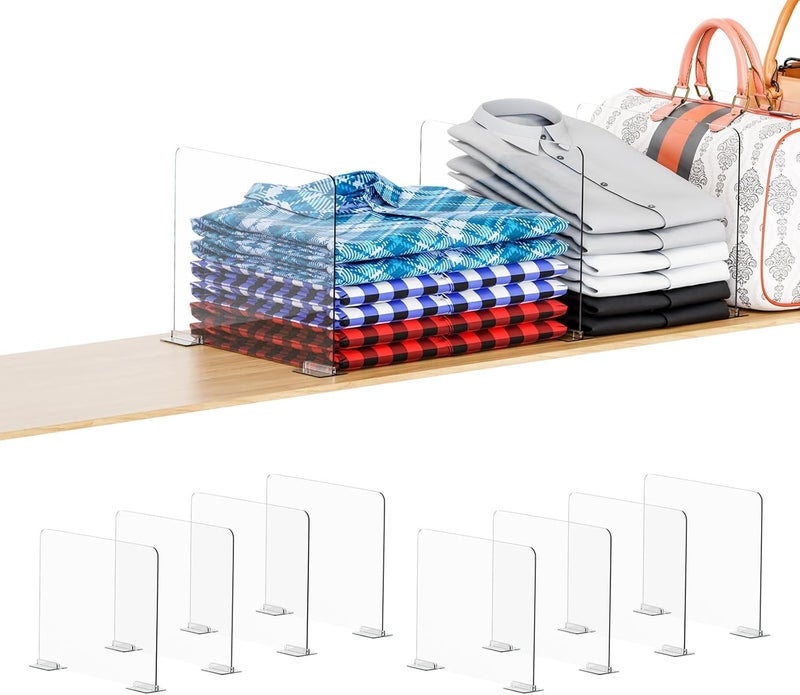 Clear Shelf Dividers for Closet Organization - 8 Pack - Image 1