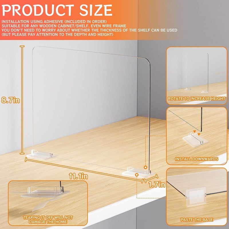 Clear Shelf Dividers for Closet Organization - 8 Pack - Image 2