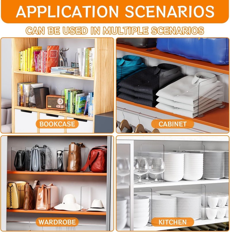 Clear Shelf Dividers for Closet Organization - 8 Pack - Image 3