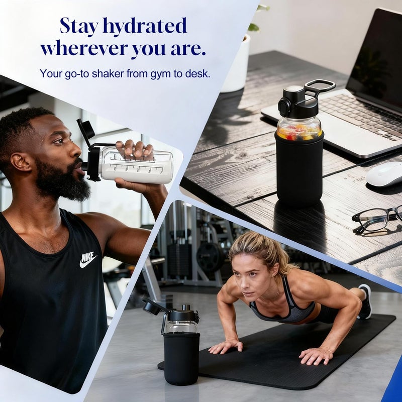 Neodaco 24 OZ Glass Shaker Bottle, Odorless Shaker Bottle with 304 Stainless Steel Ball and Removable Cleaning Brush for Fitness Protein Mixes - Image 5