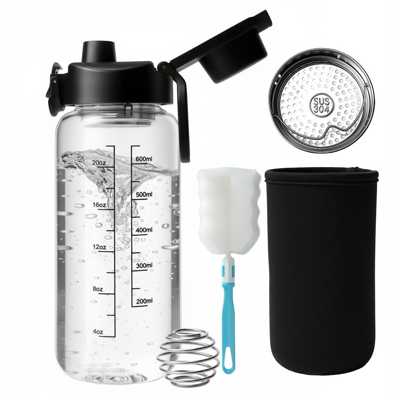 Neodaco 24 OZ Glass Shaker Bottle, Odorless Shaker Bottle with 304 Stainless Steel Ball and Removable Cleaning Brush for Fitness Protein Mixes - Image 1