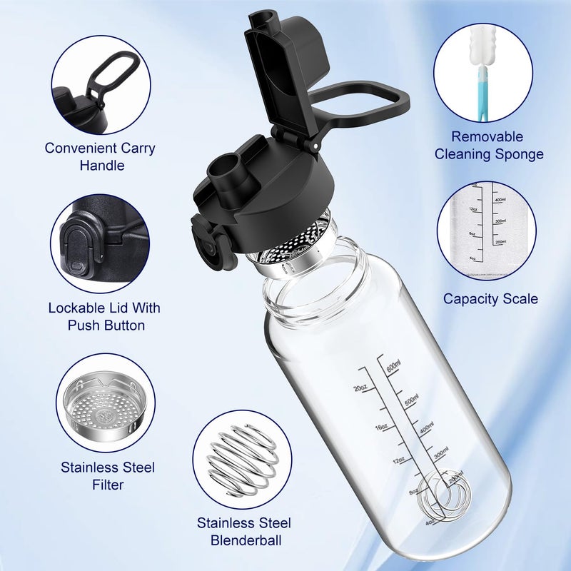 Neodaco 24 OZ Glass Shaker Bottle, Odorless Shaker Bottle with 304 Stainless Steel Ball and Removable Cleaning Brush for Fitness Protein Mixes - Image 3
