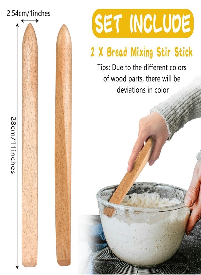 Otuuz 11 Inch Wooden Sourdough Bread Mixing Stir Stick Spurtle Wooden Sourdough Bread Making Tools Paddle Stirring Stick for Kitchen Cooking(Beech) - Image 3