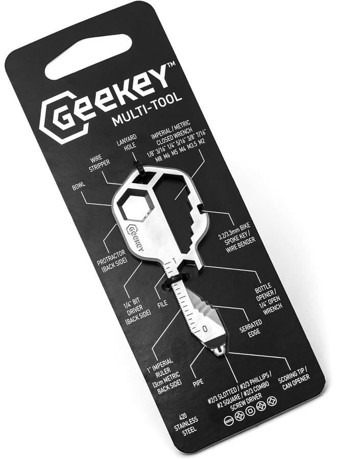 Bluejw Geekey Multi-tool | Original Key Shaped Pocket Tool | Stainless Steel Keychain Utility Gadget | 16+ Tools | TSA Safe Multitool | Gift for Christmas, Men, Women, Valentine's, Birthday, Father - Image 1