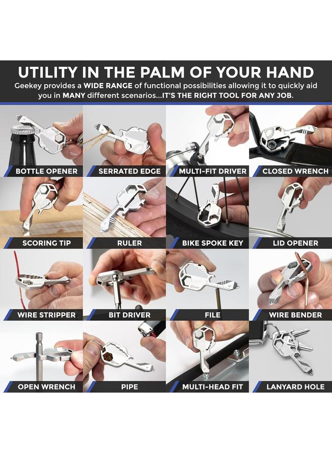 Bluejw Geekey Multi-tool | Original Key Shaped Pocket Tool | Stainless Steel Keychain Utility Gadget | 16+ Tools | TSA Safe Multitool | Gift for Christmas, Men, Women, Valentine's, Birthday, Father - Image 4