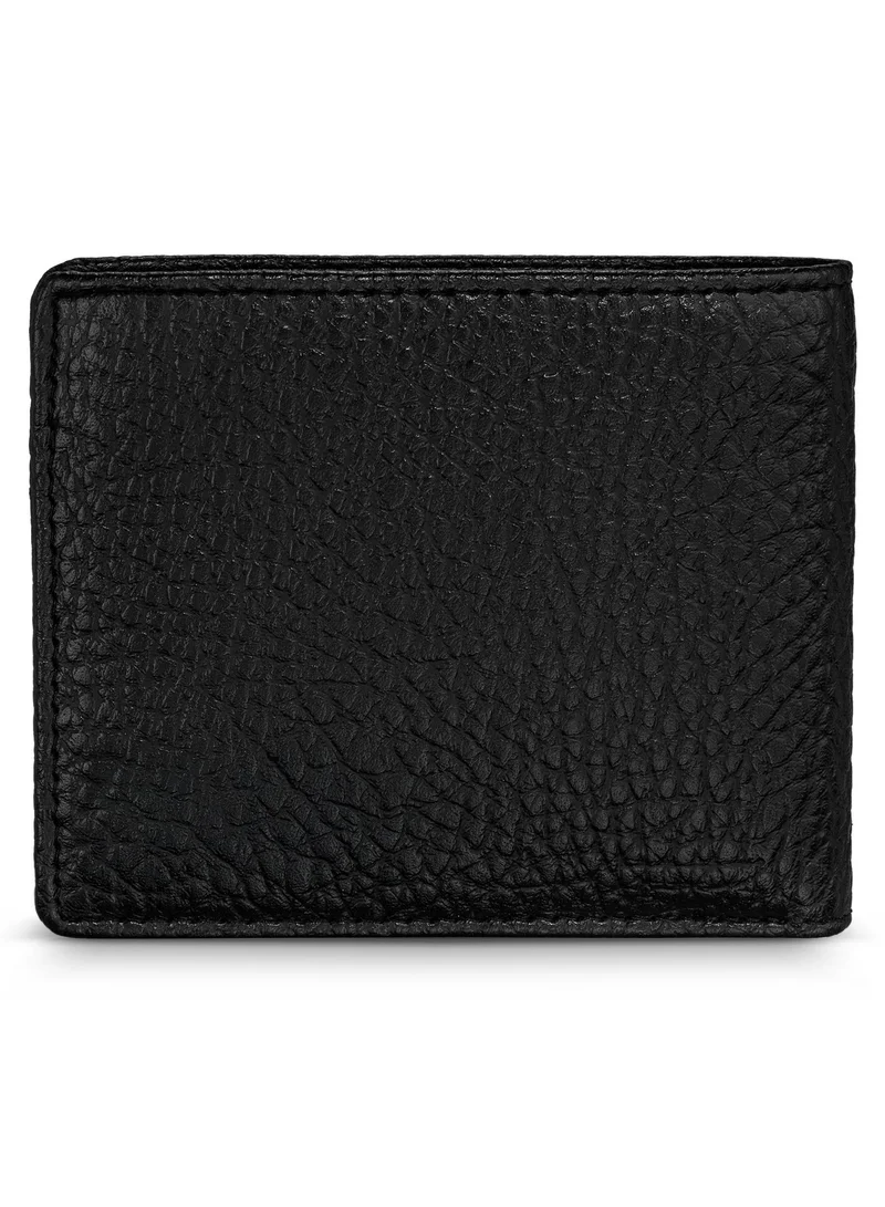 بوليس Edging Black Full Grain Vegan Leather Bi-fold Wallet for Men