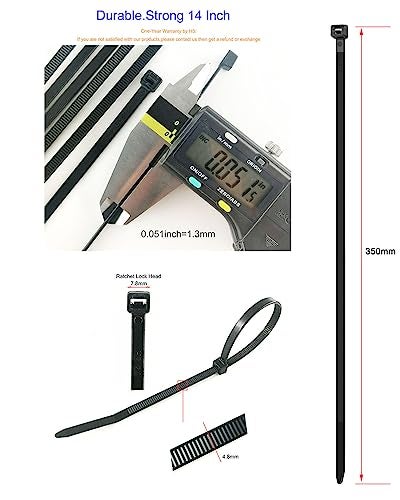 HS 14 Inch Plastic Wire Zip Ties UV Resistant for Fencing Camping Outdoor Purpose 100pcs,50 LBS Strength Heavy Duty Long Cable Tie Wraps 14" Black - Image 2