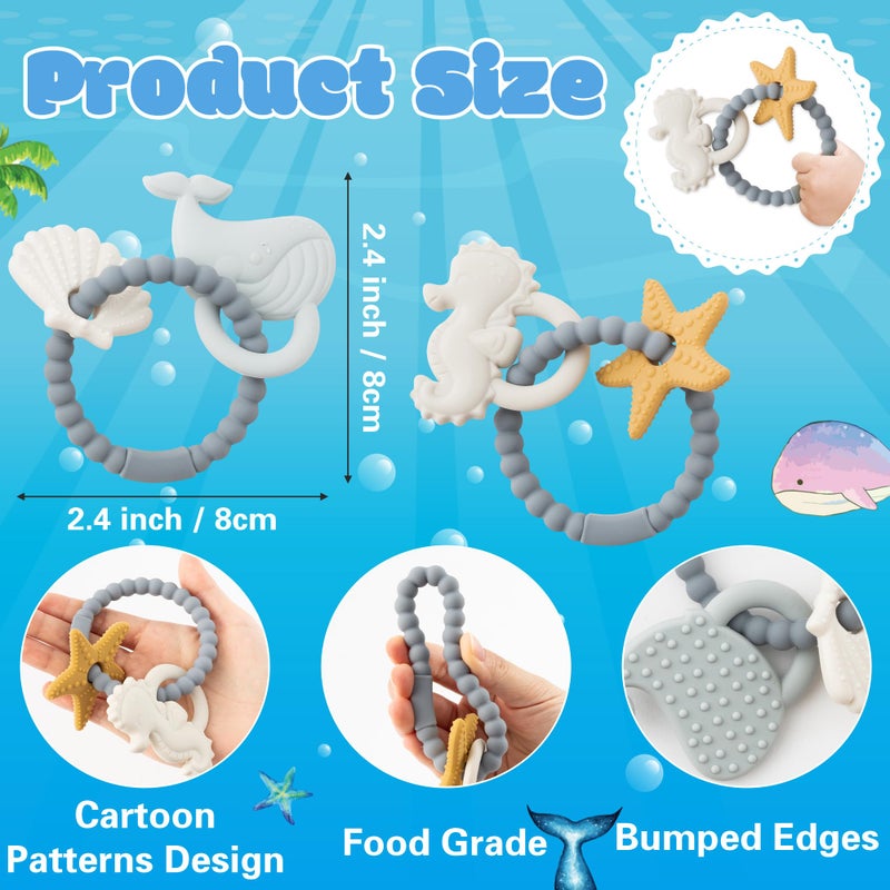 2ooya Silicone Teether Toys for Babies - 2ooya 2Pcs Summer Ocean Beach Themed Teething Ring Infant Soft Teethers, Toddler Teething Chew Toys for Newborn Boy and Girl Baby Shower Birthday Gifts - Image 2