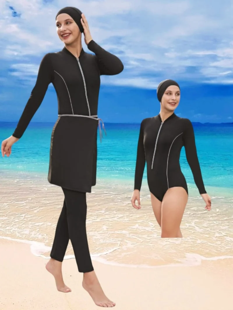 Tezzgelsin Women's Long Sleeve Removable Tights Swimsuit Hijab