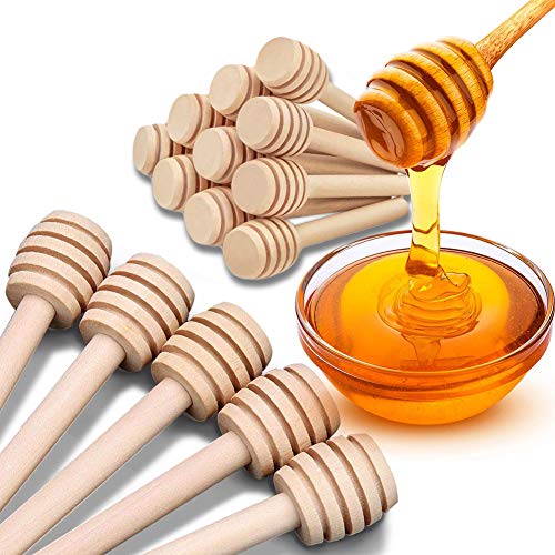 zhajiang Premium 50Pack 3 Inch Mini Wooden Honey Dipper Stick Individually WrappedPefect for Wedding Shower Party Favors Honey Jar spoon or Honey Wands mini 