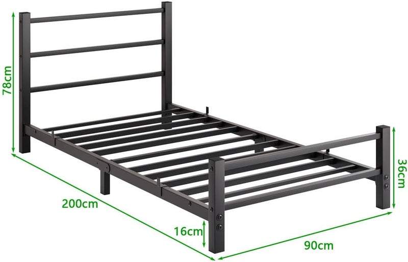 HOMERECOMMEND سرير مقاس 90 × 200 سم مع إطار معدني مضلع، 90 × 200 سم، سرير معدني، إطار سرير بسيط مع مسند للرأس، سرير ضيوف بإطار مضلع للغرفة النوم، غرفة الضيوف، أسود - Image 2