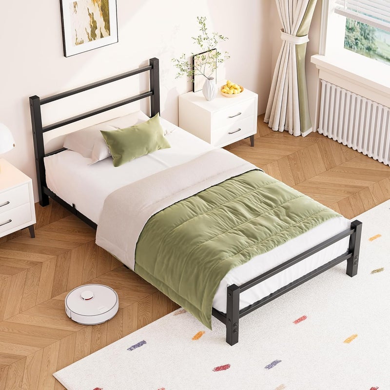 HOMERECOMMEND سرير مقاس 90 × 200 سم مع إطار معدني مضلع، 90 × 200 سم، سرير معدني، إطار سرير بسيط مع مسند للرأس، سرير ضيوف بإطار مضلع للغرفة النوم، غرفة الضيوف، أسود - Image 4