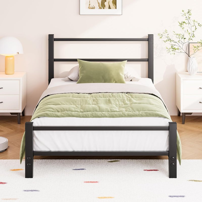 HOMERECOMMEND سرير مقاس 90 × 200 سم مع إطار معدني مضلع، 90 × 200 سم، سرير معدني، إطار سرير بسيط مع مسند للرأس، سرير ضيوف بإطار مضلع للغرفة النوم، غرفة الضيوف، أسود - Image 3