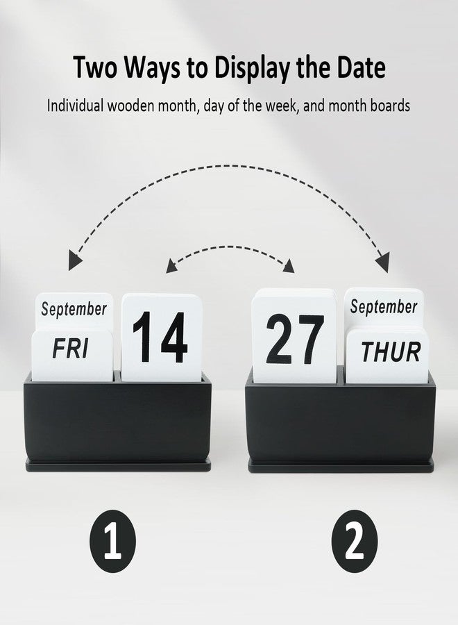 DEERINE Wooden Block Perpetual Calendar for Desk, Daily Desktop Standing Flip Calendar with Large Display, Modern Farmhouse Aesthetic Desk Accessories for Home Office Decor, Reusable Yearly, Black - Image 3