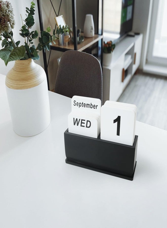 DEERINE Wooden Block Perpetual Calendar for Desk, Daily Desktop Standing Flip Calendar with Large Display, Modern Farmhouse Aesthetic Desk Accessories for Home Office Decor, Reusable Yearly, Black - Image 2