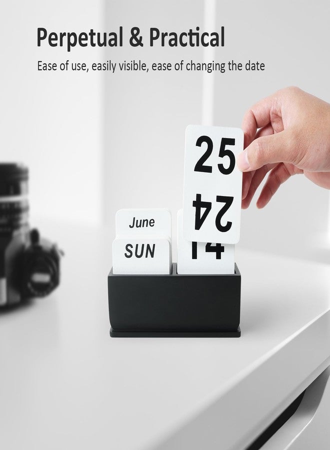 DEERINE Wooden Block Perpetual Calendar for Desk, Daily Desktop Standing Flip Calendar with Large Display, Modern Farmhouse Aesthetic Desk Accessories for Home Office Decor, Reusable Yearly, Black - Image 5