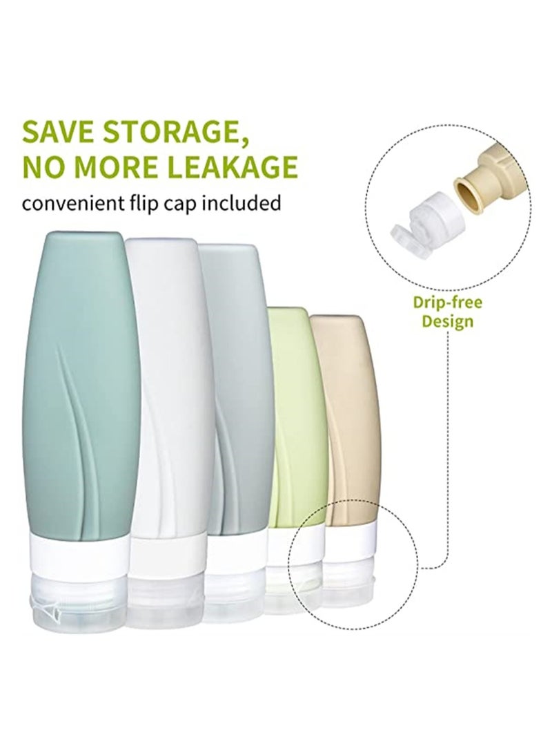 TSA Approved Silicone Travel Bottles Set Leak Proof Refillable Containers for Toiletries Shampoo Lotion and Body Wash 2oz 3oz Set of 5 - Image 2